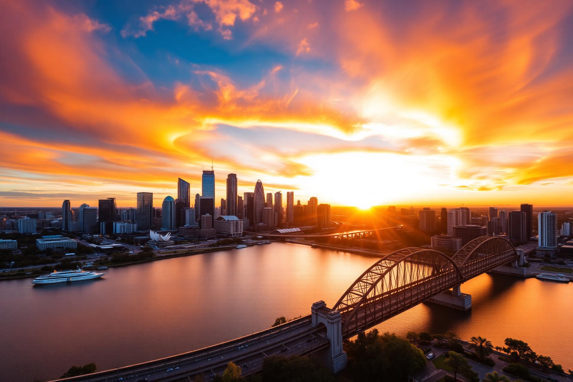 Sunset over Brisbane CBD