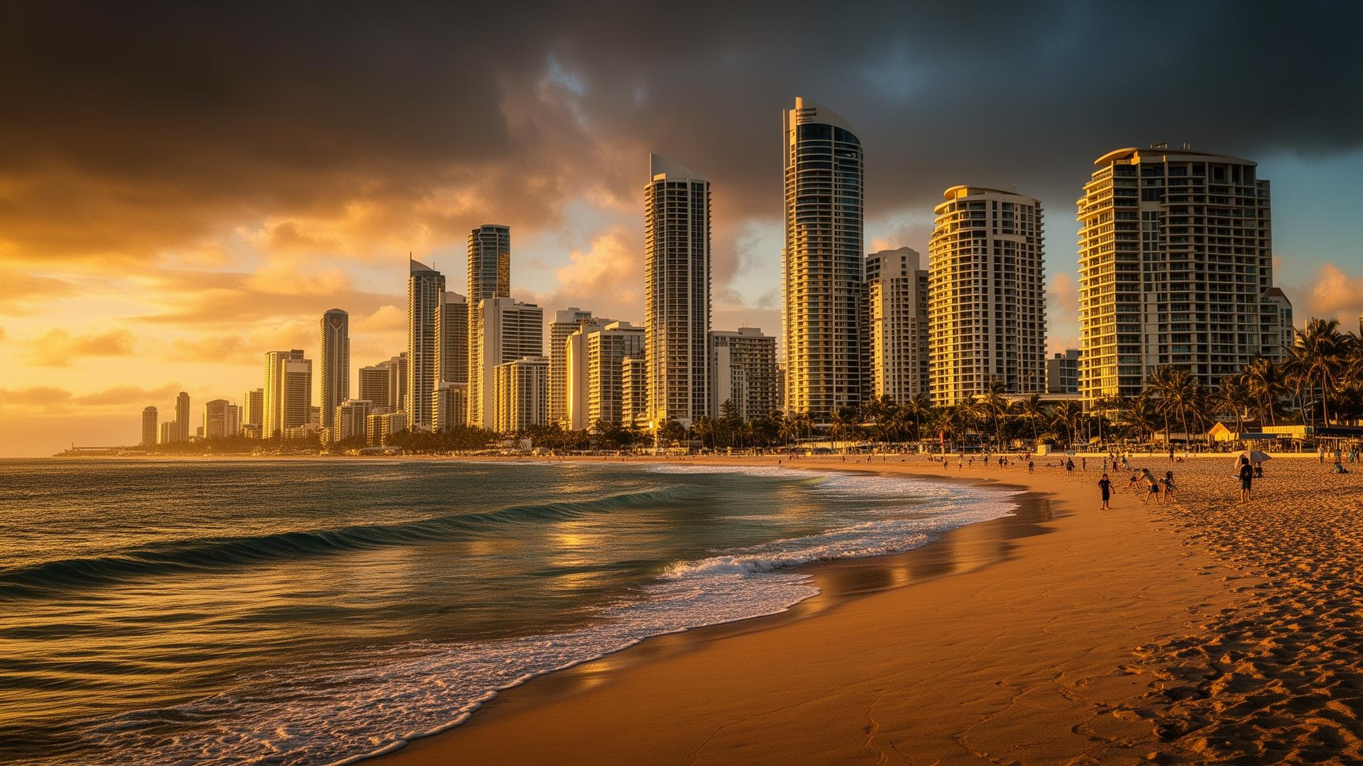 City skyline at golden hour
